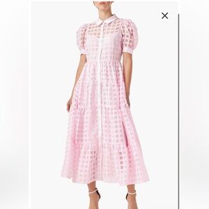 English Factory Pink Sheer Gingham Midi Dress